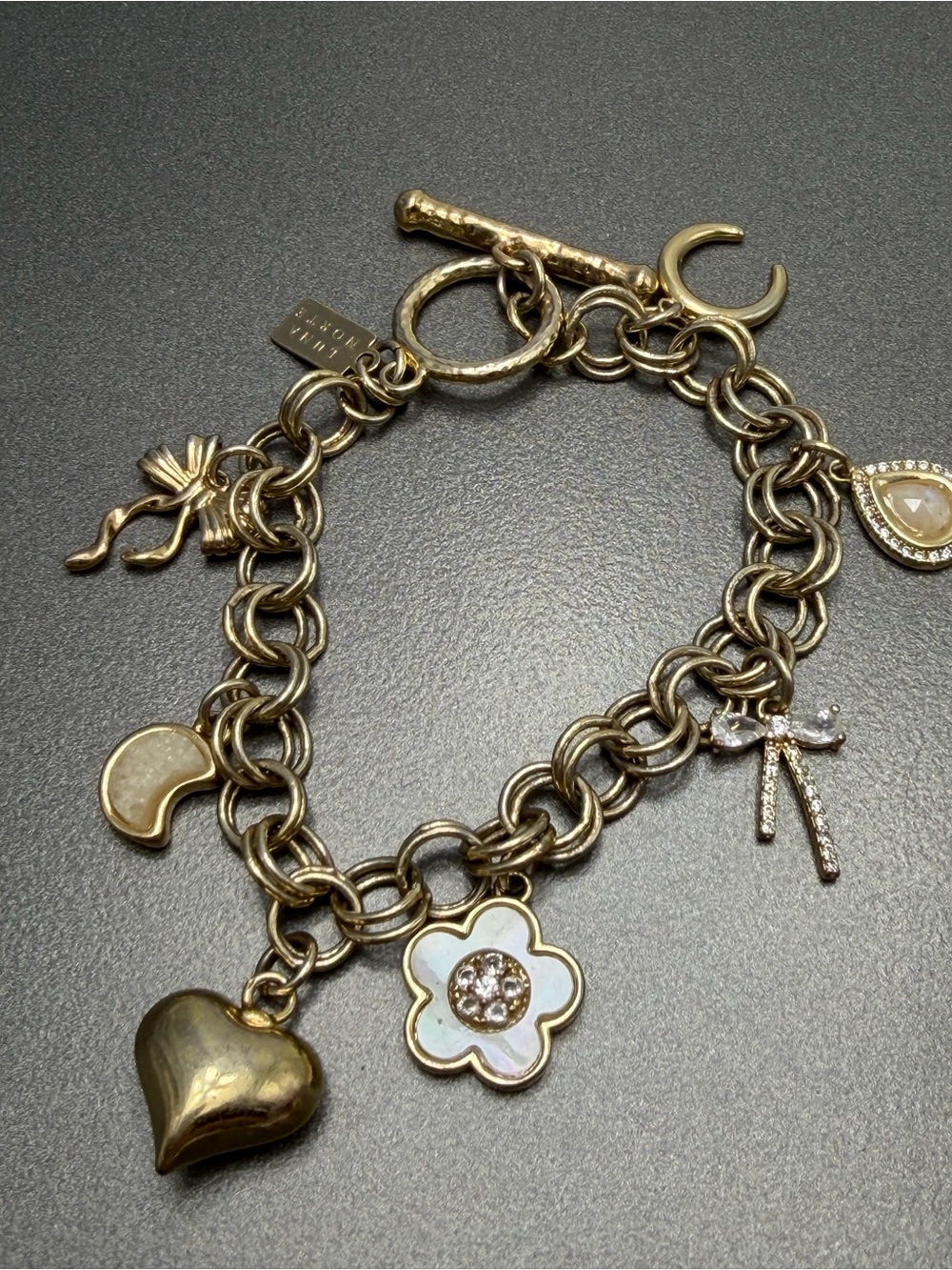 Gold Charm Bracelet with White Enamel Flower - Luna Norte